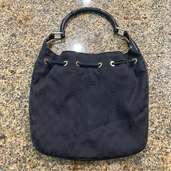Vintage Gucci | Bamboo GG Black Monogram Shoulder Bag - Picture 5 of 16